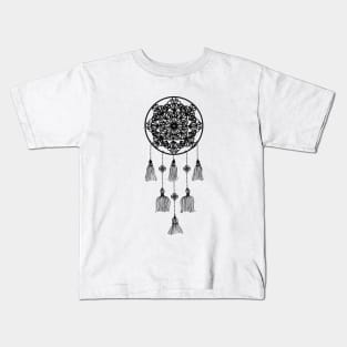 Black dreamcatcher over soft pink Kids T-Shirt